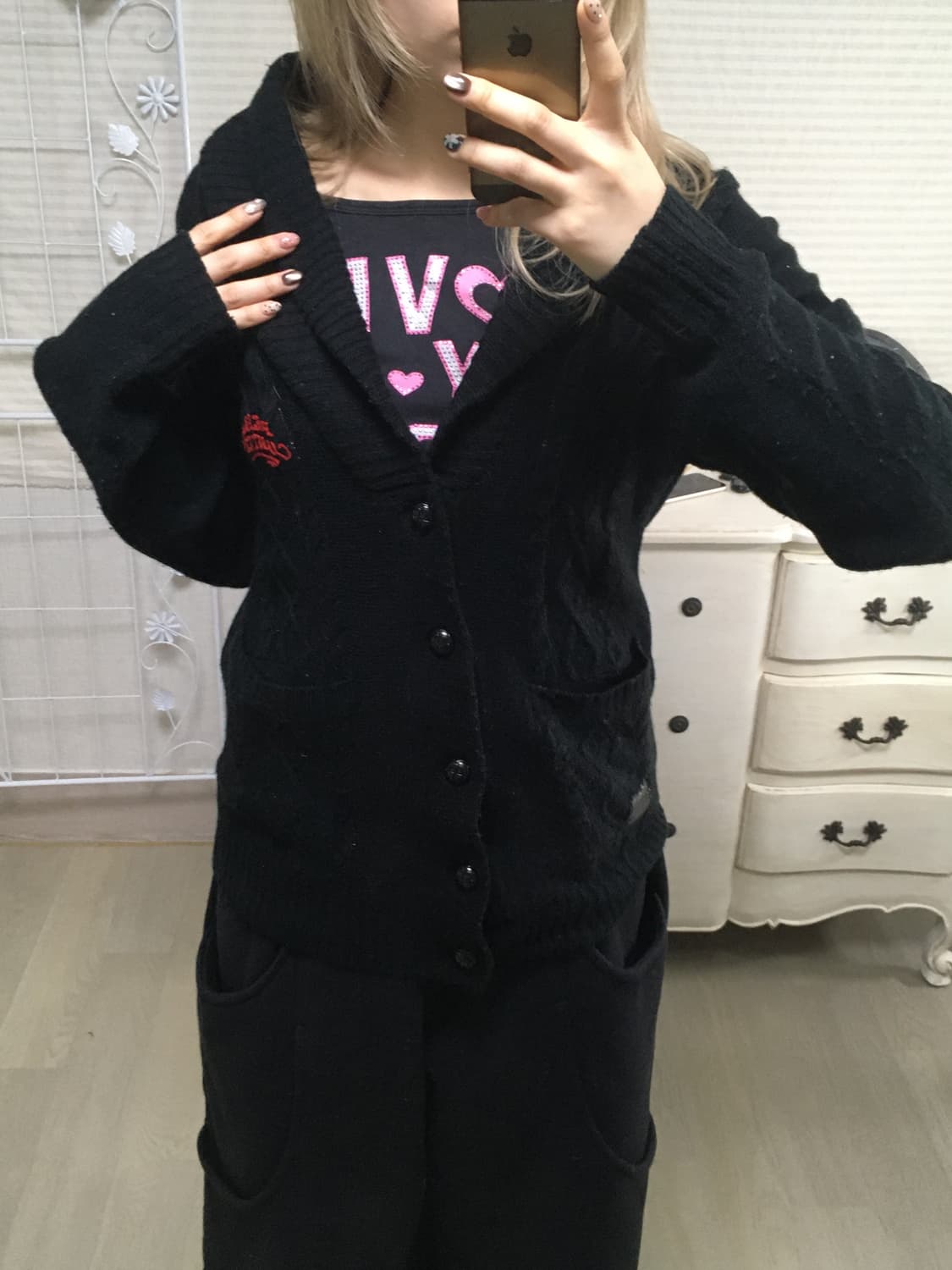 일본빈티지 y2k R.Contents 블랙 가디건 상품이미지4