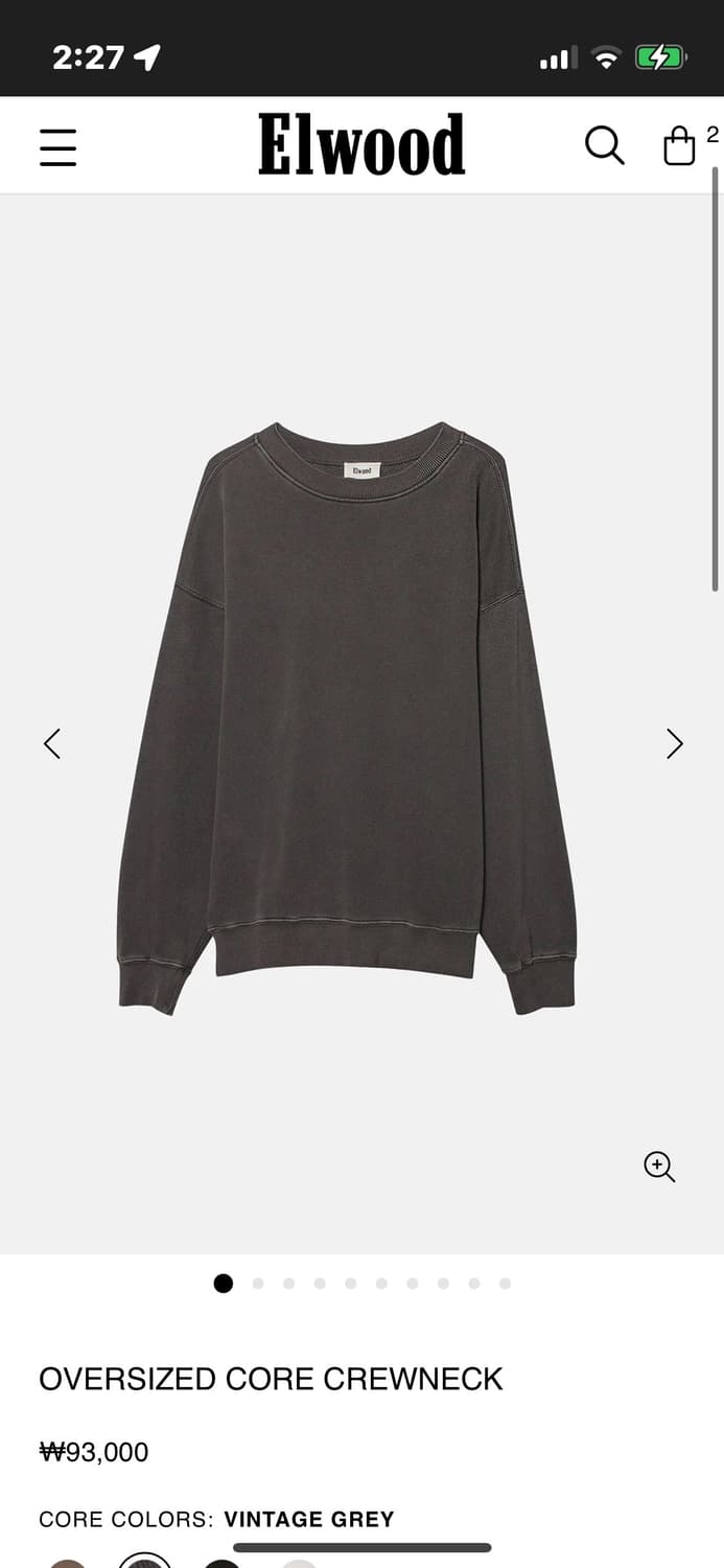 Elwood oversized core crewneck 삽니다 상품이미지2