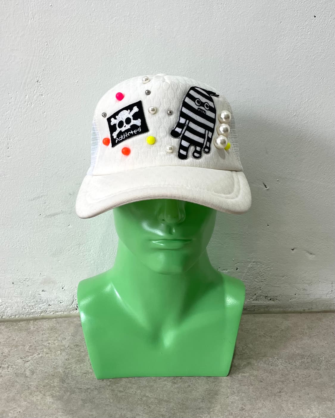 Stripe Skull Pearl White Cap Hat 상품이미지2