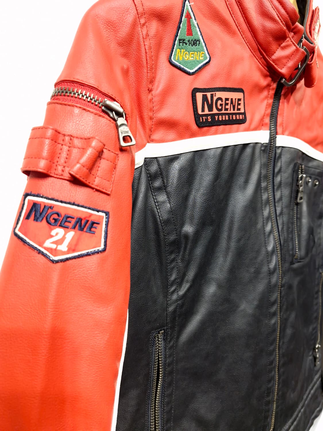 N'GENE 엔진 지퍼 포켓 패치 레더 레이싱 자켓 상품이미지4