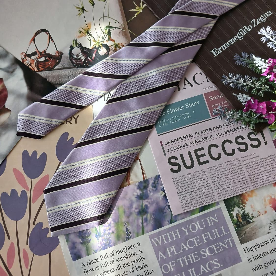 제냐 실크 바이올렛 스트라이프 넥타이 8.7cm A+등급 A19180
 상품이미지3