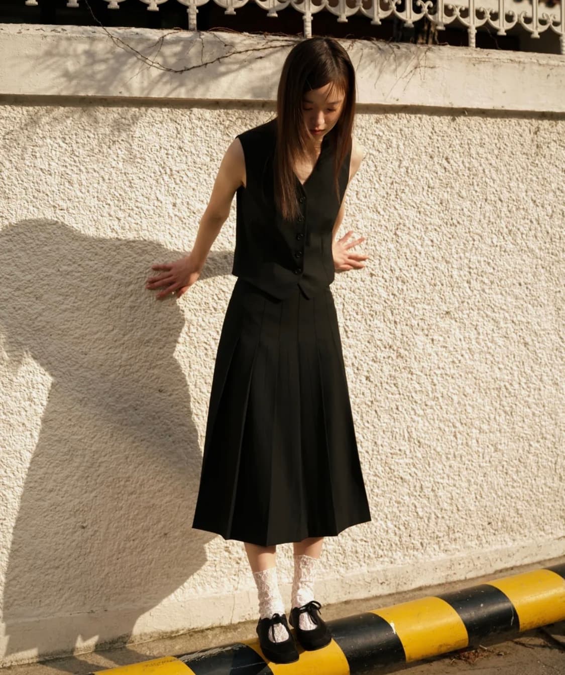 우먼즈 플리츠 미디 스커트 [블랙] 상품이미지6