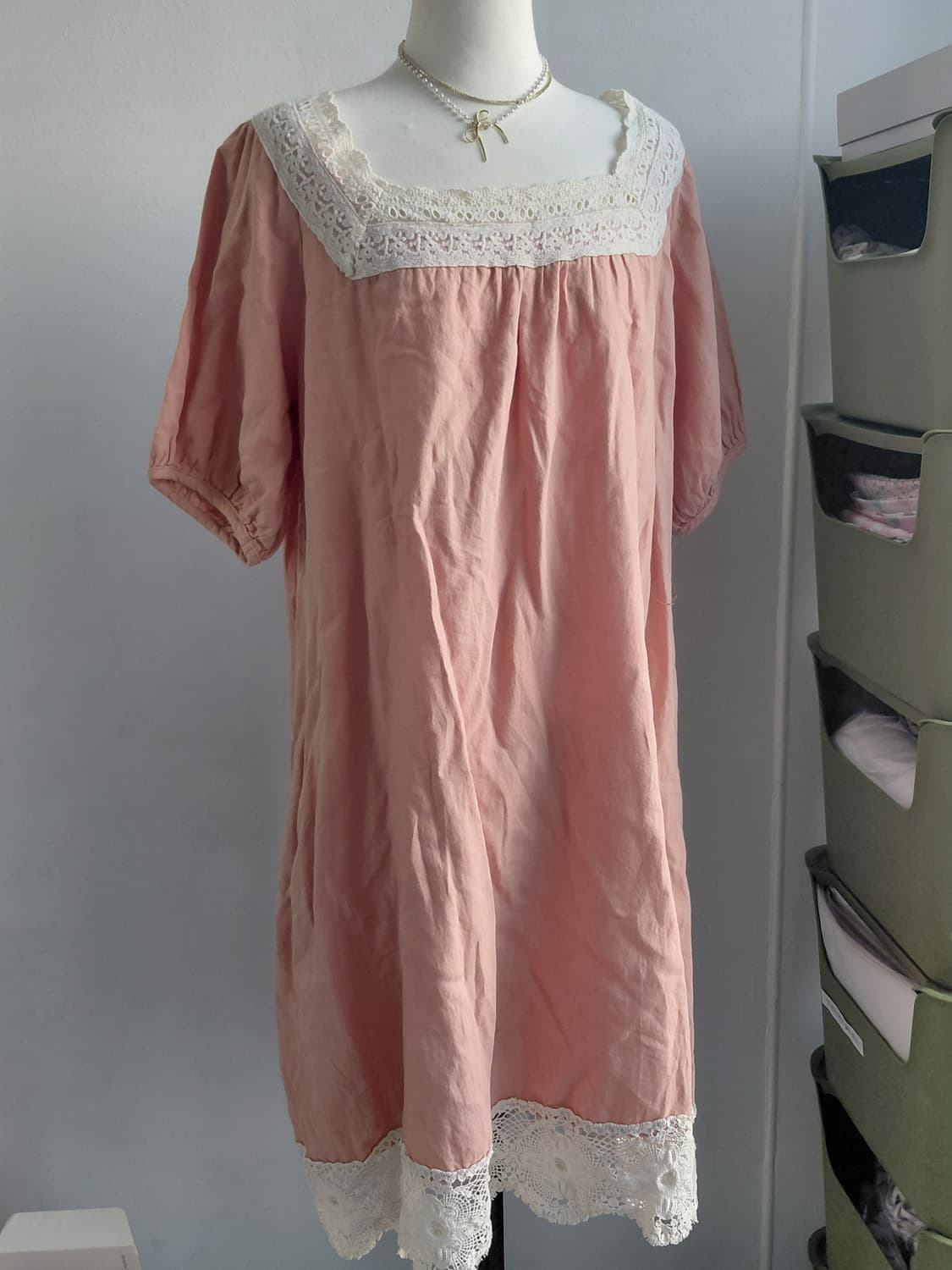 [일본빈티지] 레이스 핑크 원피스 빈티지 스타일 상품이미지1