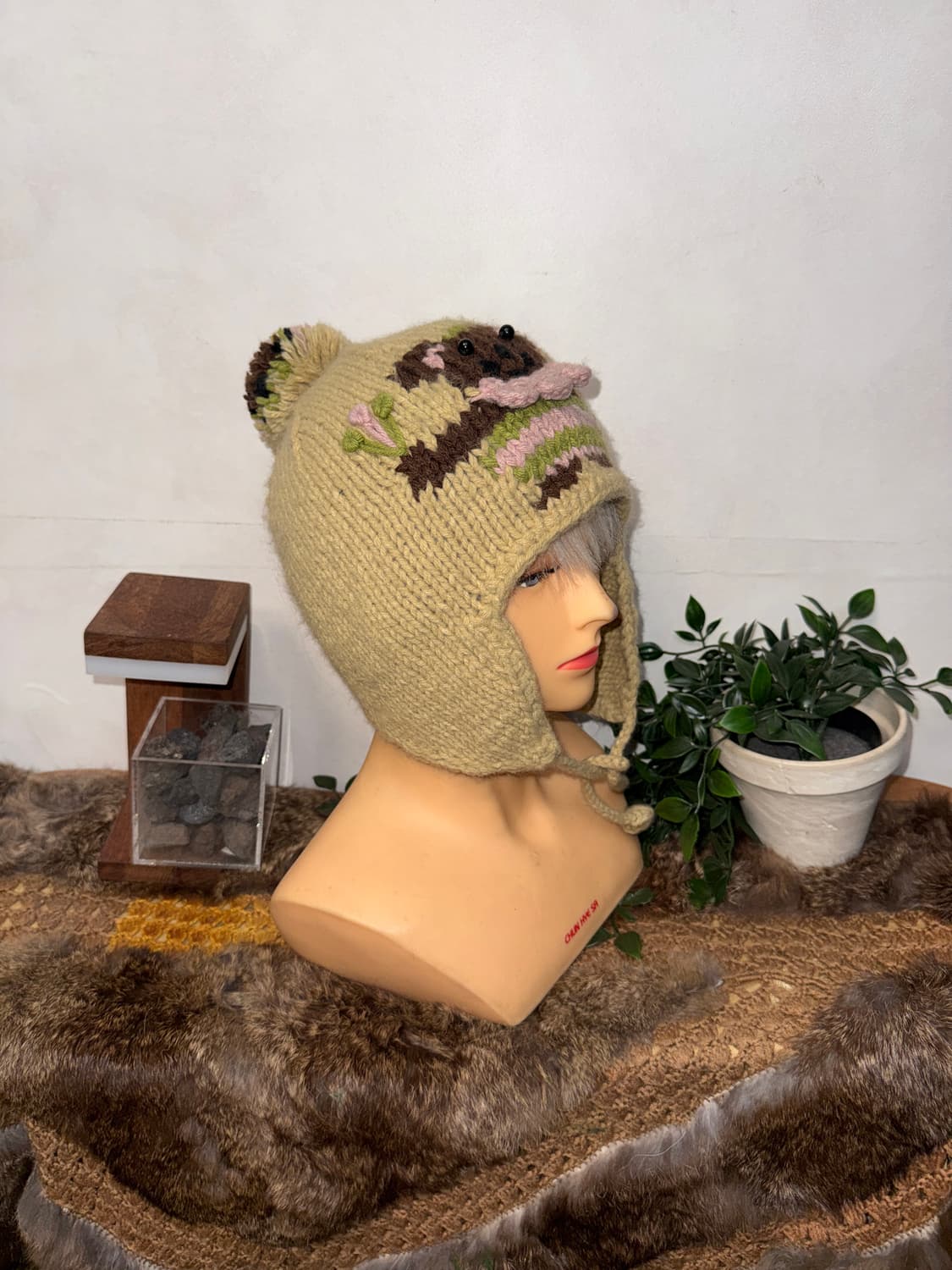 Beige mouse knit ball beanie  상품이미지5