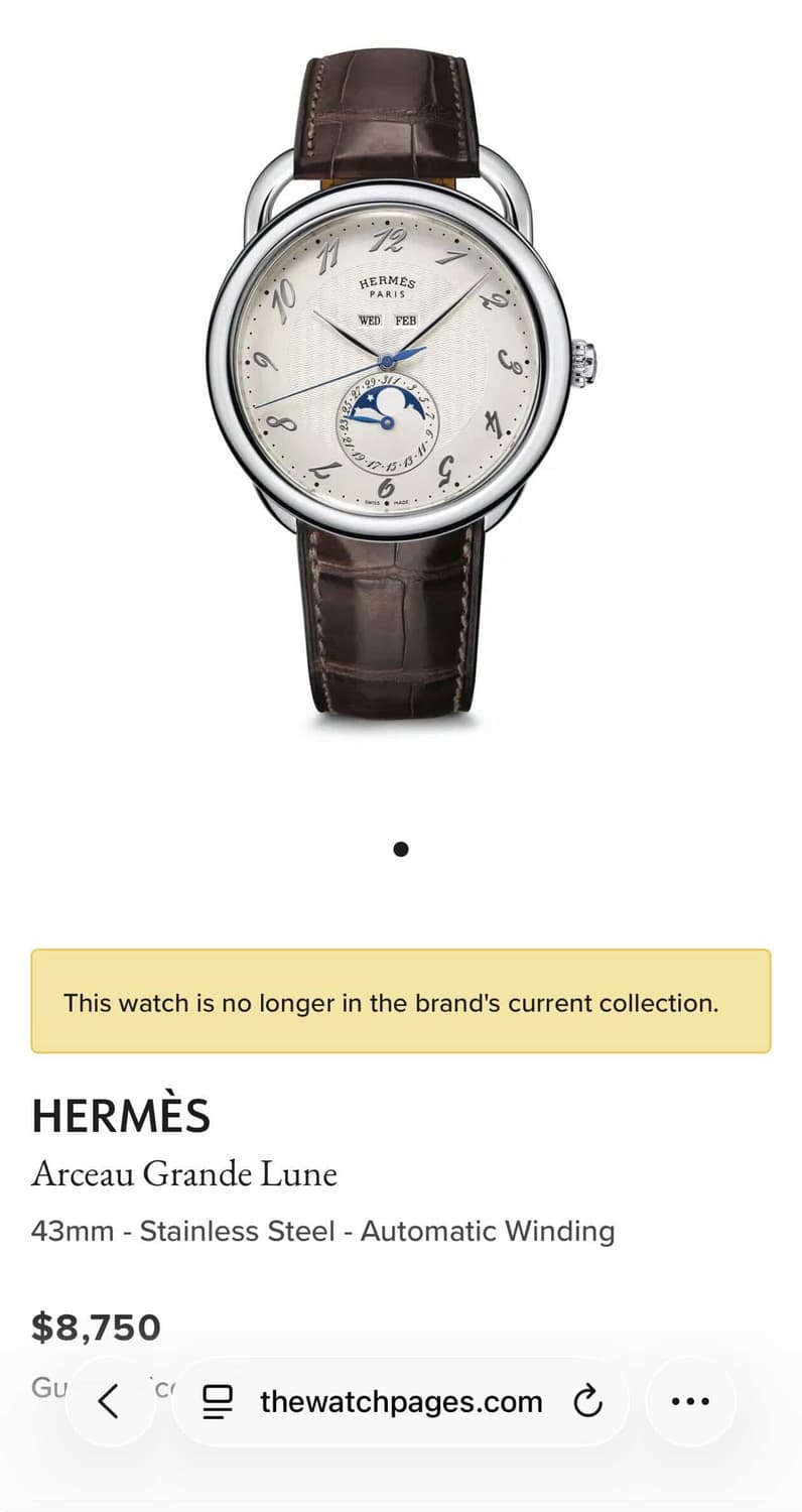 에르메스 아쏘 그랑 룬 43mm 문페이즈 시계 화이드 다이얼 상품이미지2