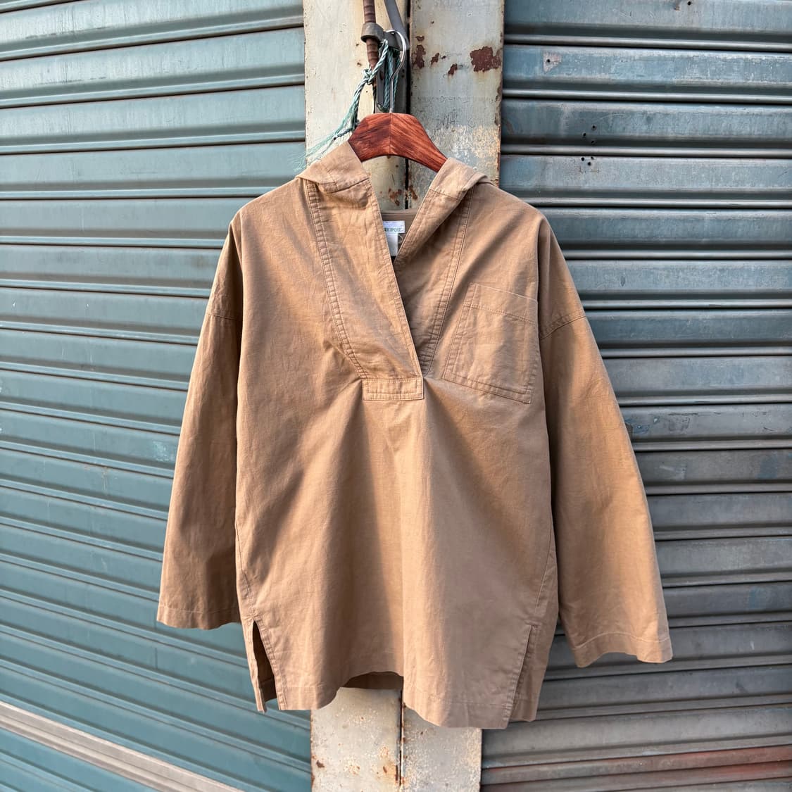 70s 이세이미야케 스포츠 베이지 스모크 후디 포켓 셔츠 상품이미지2