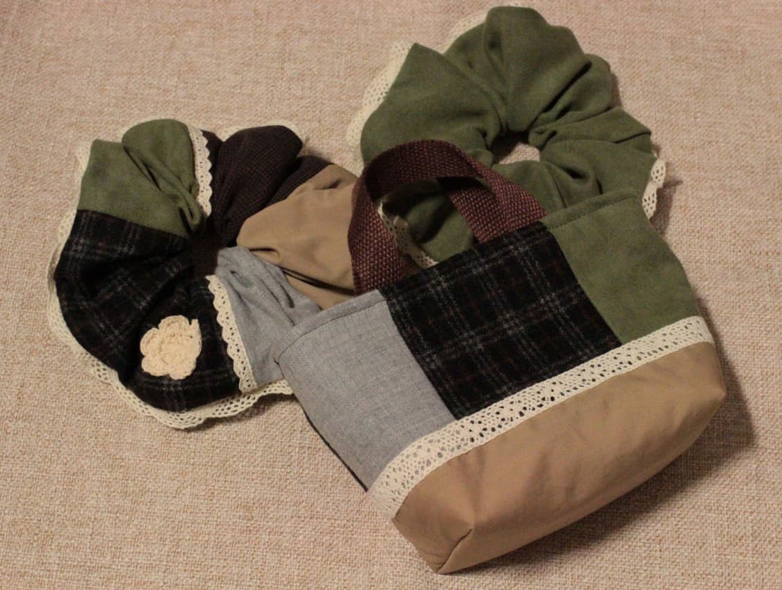 핸드메이드 빈티지 업사이클링 패치워크 스크런치 상품이미지9