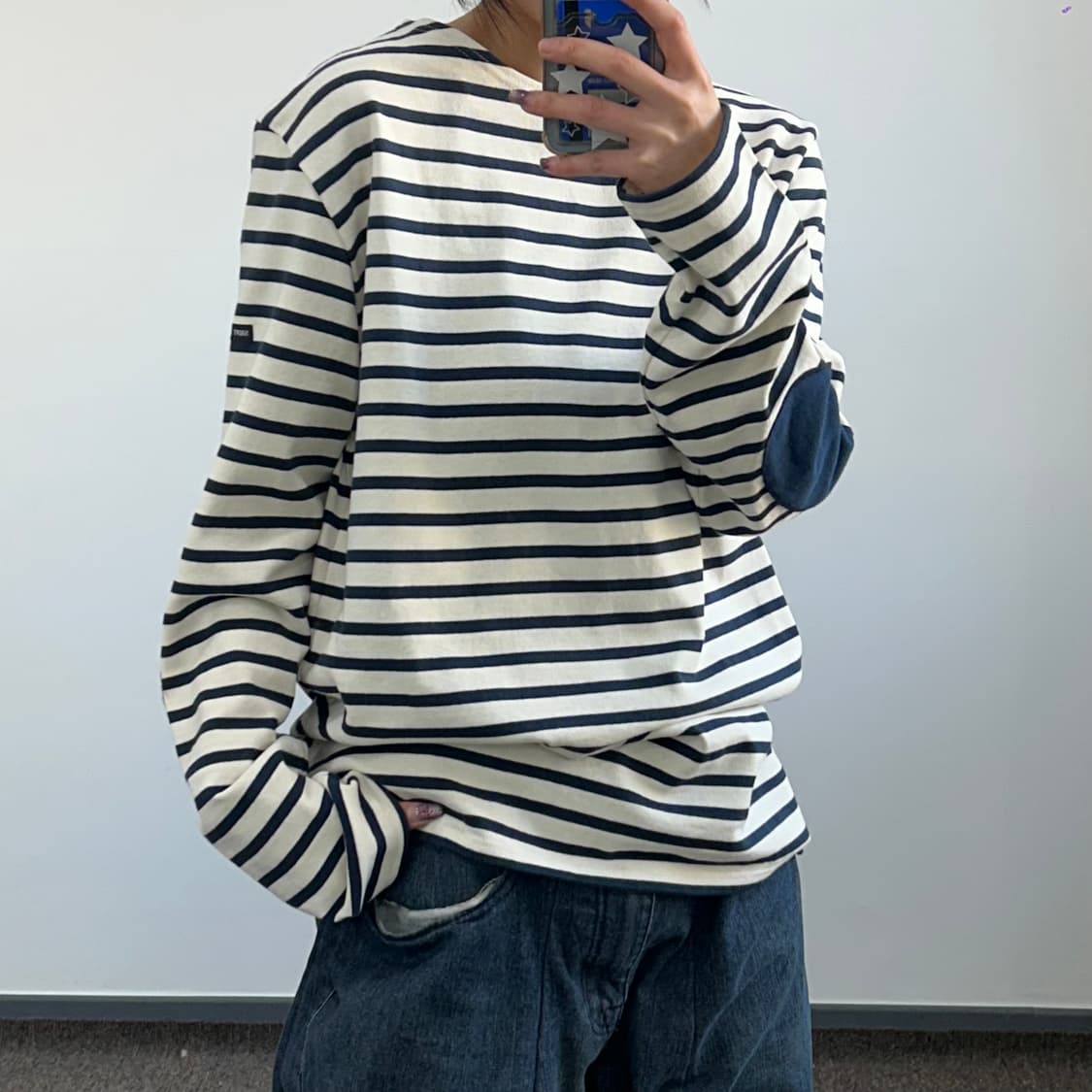 Saint james 네이비 스트라이프 패치 롱슬리브 상품이미지2