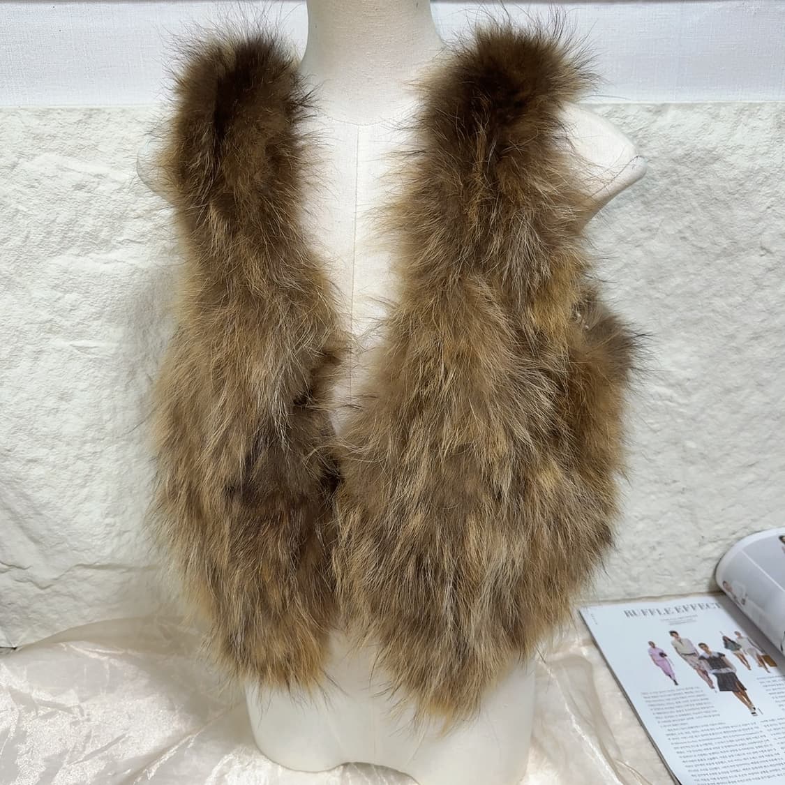 빈티지 너구리털 라쿤퍼 베스트 조끼 상품이미지1