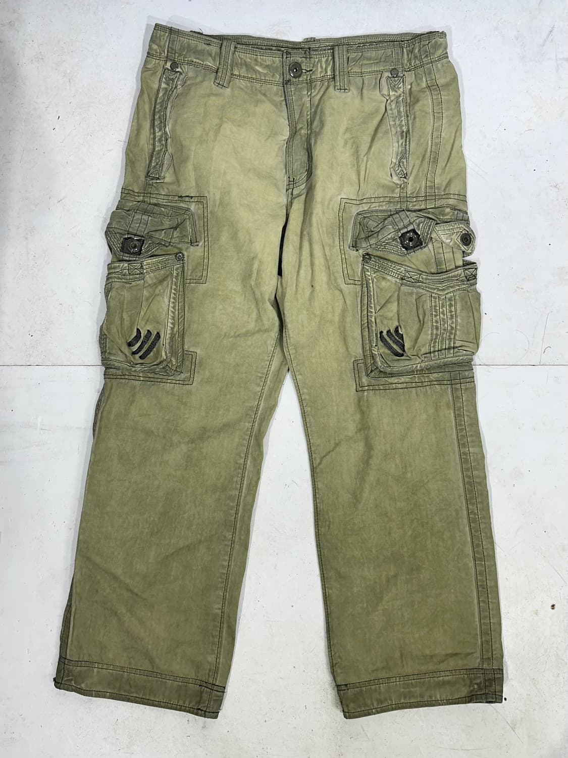 빈티지 y2k 올리브 카키 포켓 포인트 카고 팬츠 와이드 바지  상품이미지4