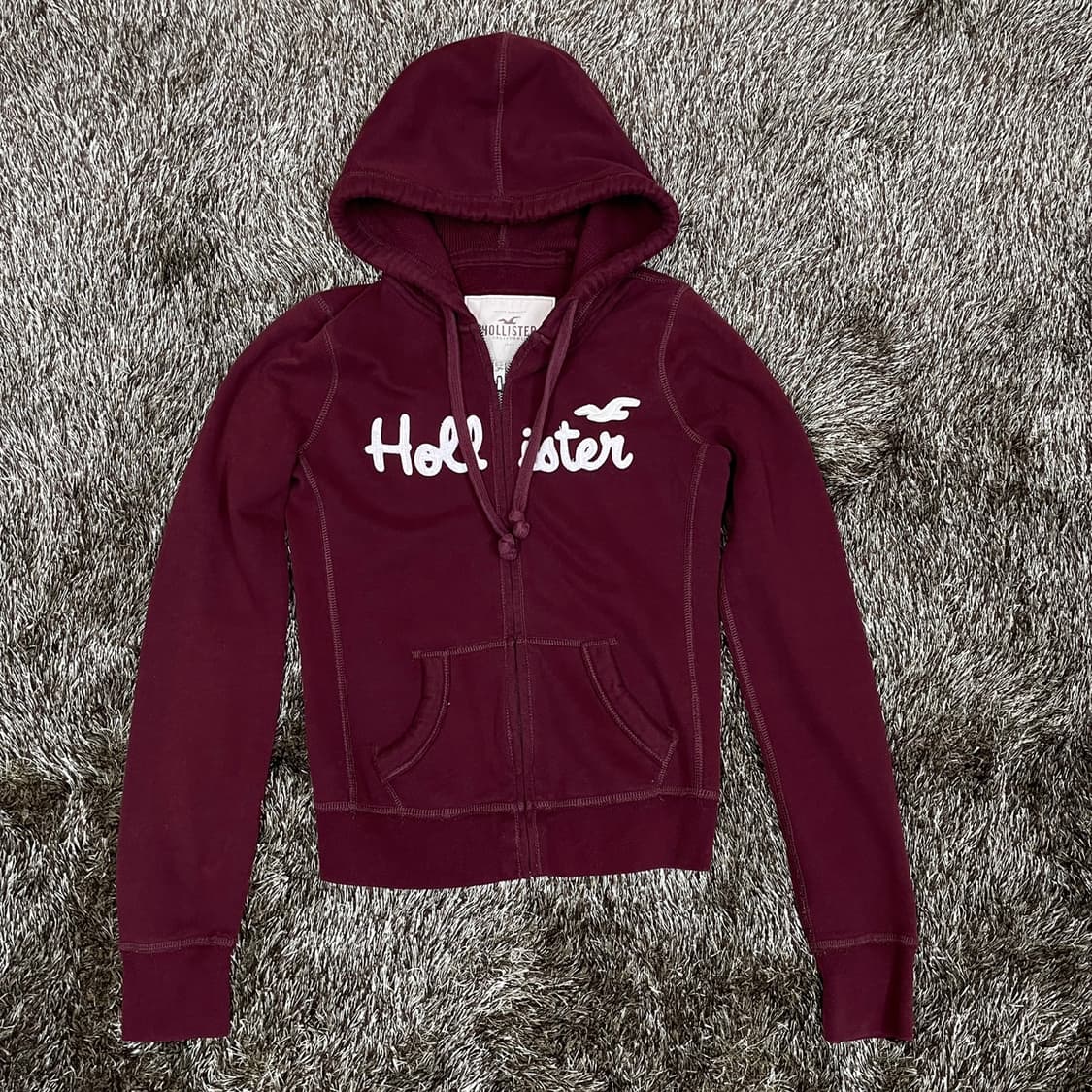 홀리스터 Hollister 버건디 로고 기모 후드집업 XS 상품이미지1