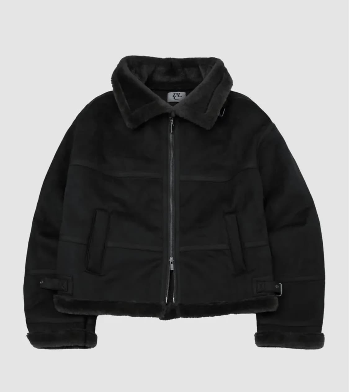 플레이스 스튜디오 하이넥 버클 무스탕 블랙 상품이미지1