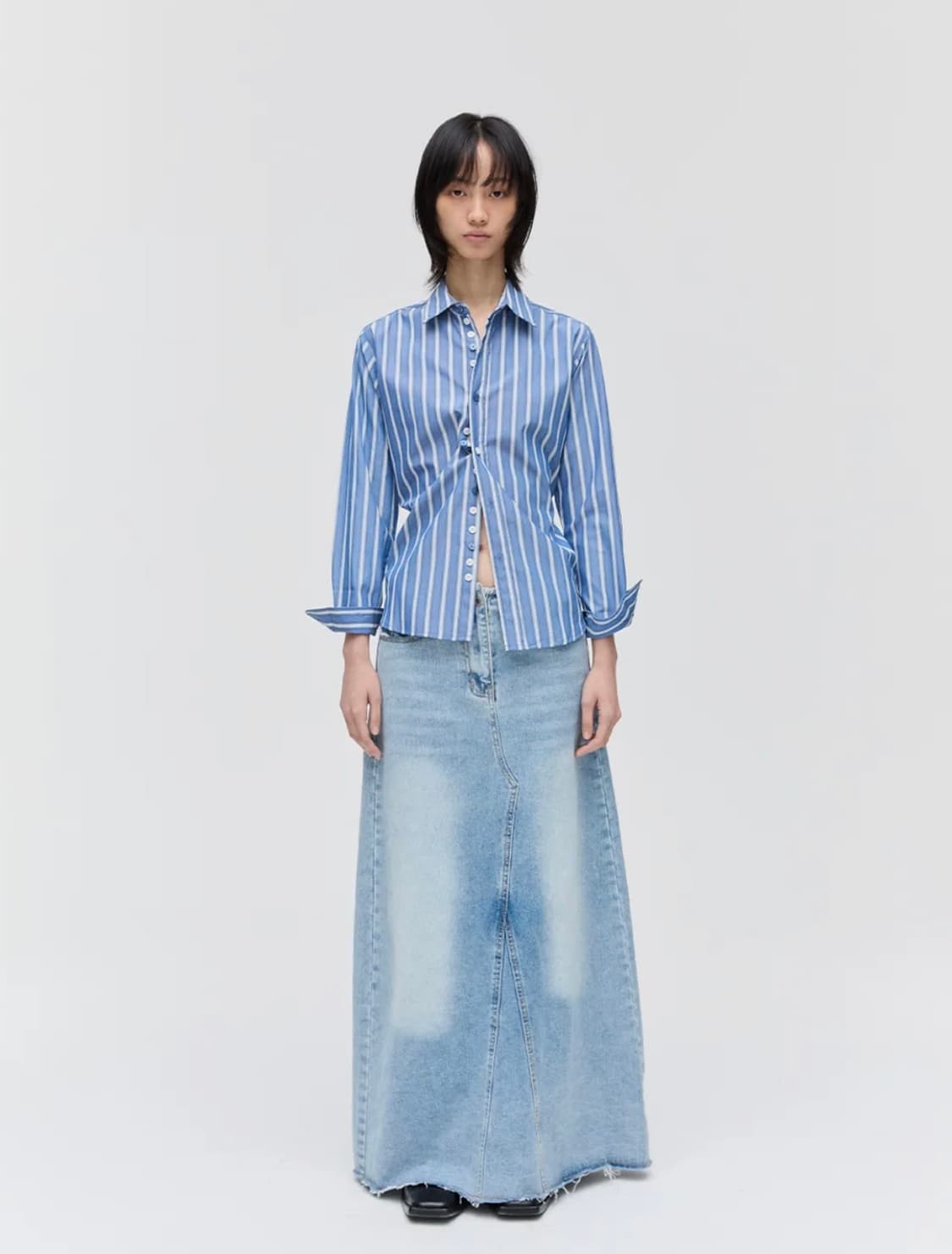 BUTTON SPRITE SHIRT, NAVY 상품이미지1