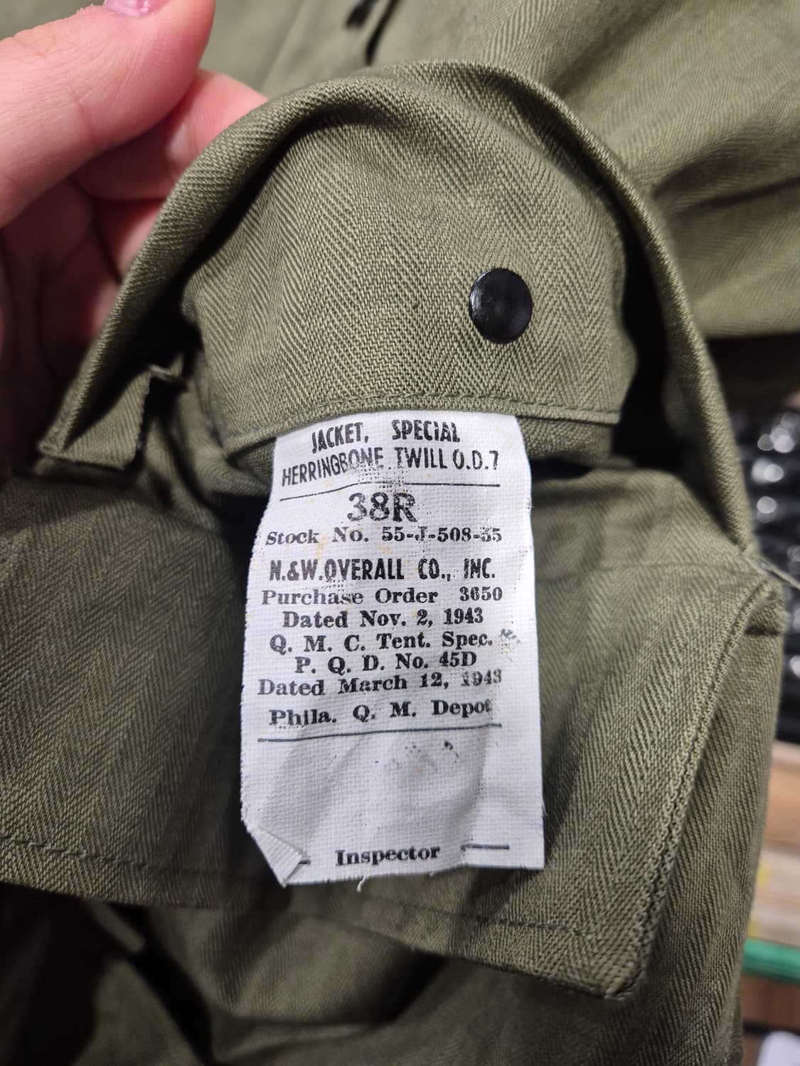 무배) 박물관급 1943 미군 M43 hbt 오리지널 셔츠 38R 상품이미지7