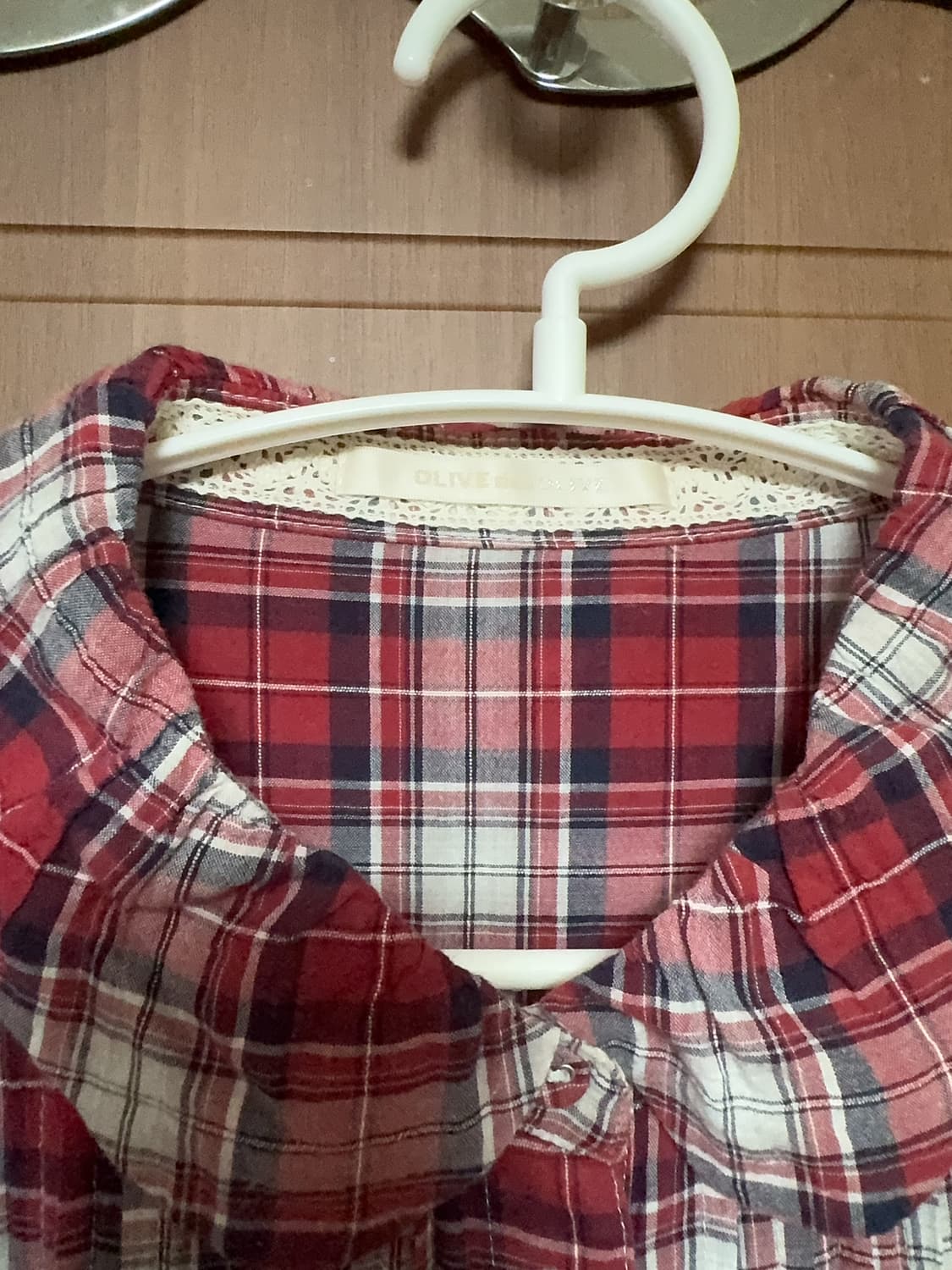 모리걸 하구미 히피 일본 빈티지 둥근카라 레드 체크 홍콩 블라우스 원피스 상품이미지3