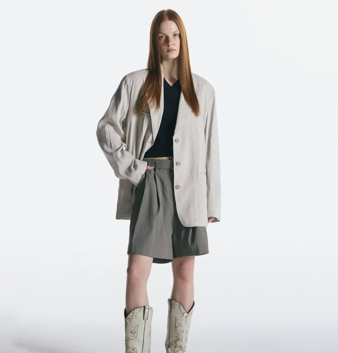 인사일런스 오버사이즈 컷오프 린넨 자켓 BEIGE 상품이미지2