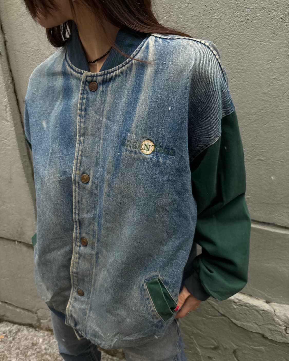 90s vintage denim varsity jacket 상품이미지2