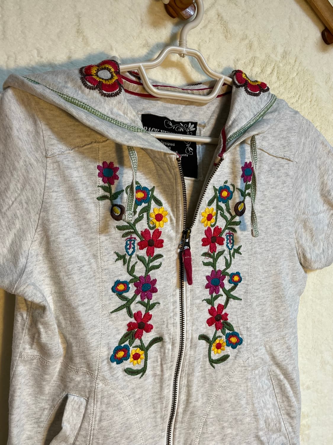 빈티지 히피 자수 반팔 후드 집업 상품이미지3