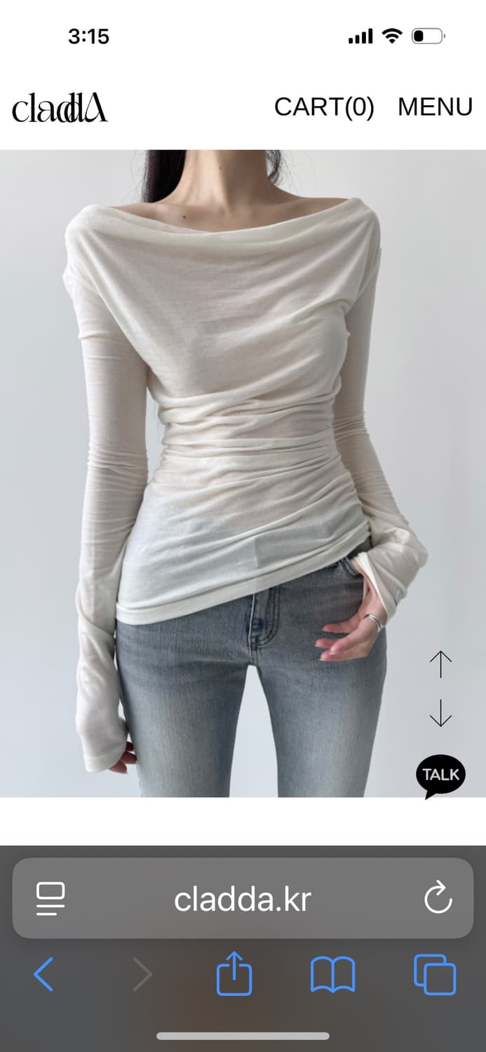 오프숄더 긴팔 시어 티셔츠 베이지 스킨 누드 클라따 낫유어로즈 상품이미지2