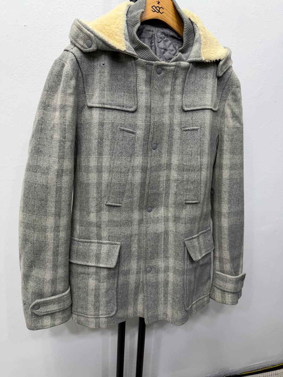 정품) 시스템옴므 체크 양털 카라 자켓 100 상품이미지2