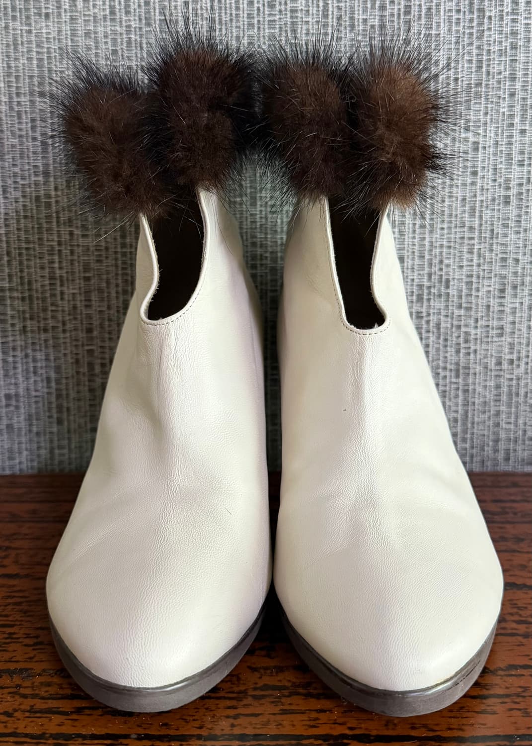 엘칸토 밍크털 아이보리 가죽 앵클 부츠 부티 신발 구두 235 상품이미지1