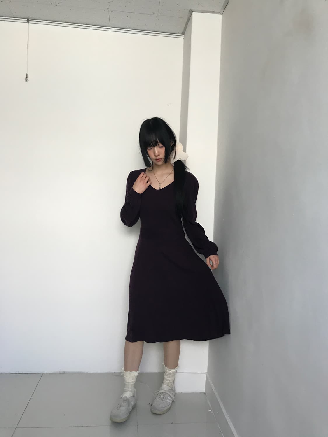 Purple knit ruffler dress 상품이미지7