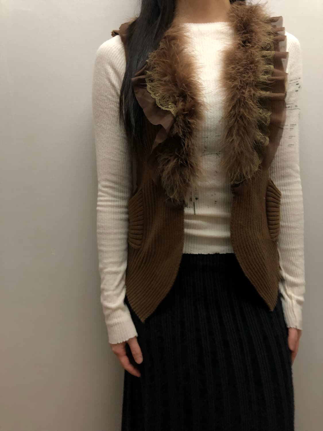 빈티지 브라운 퍼 니트 베스트 상품이미지6