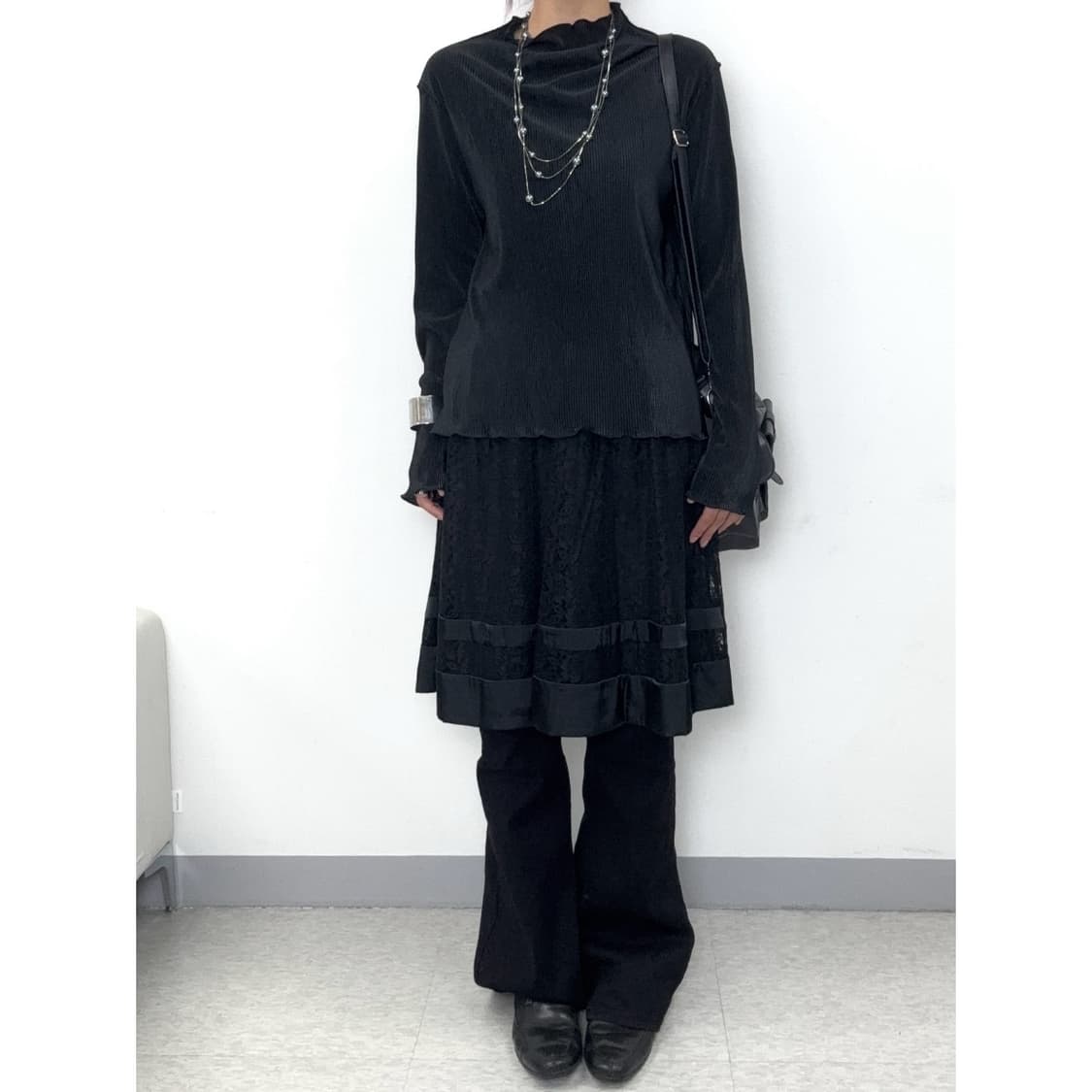 빈티지 블랙 플리츠 롱슬리브 이너 상품이미지2