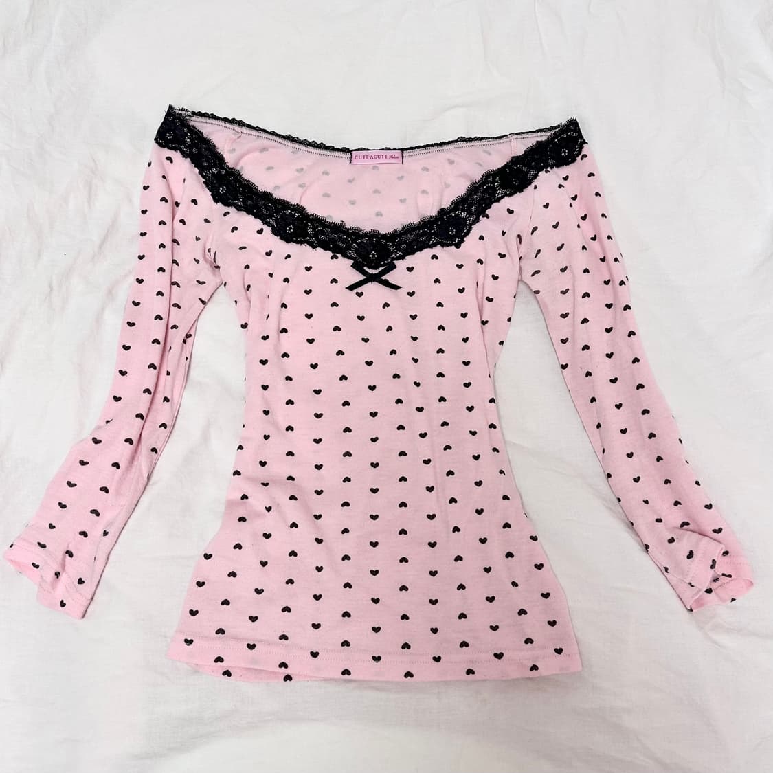 핑크 블랙 하트 도트 딱붙탑 히메갸루 키치갸루 러블리 일브 상품이미지1