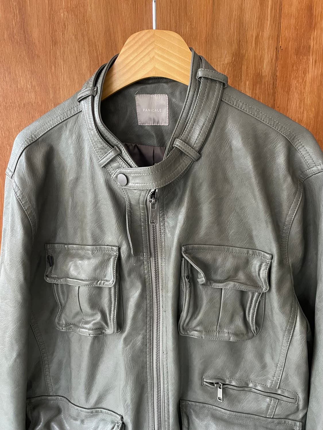 Cement gray leather field jacket 상품이미지4