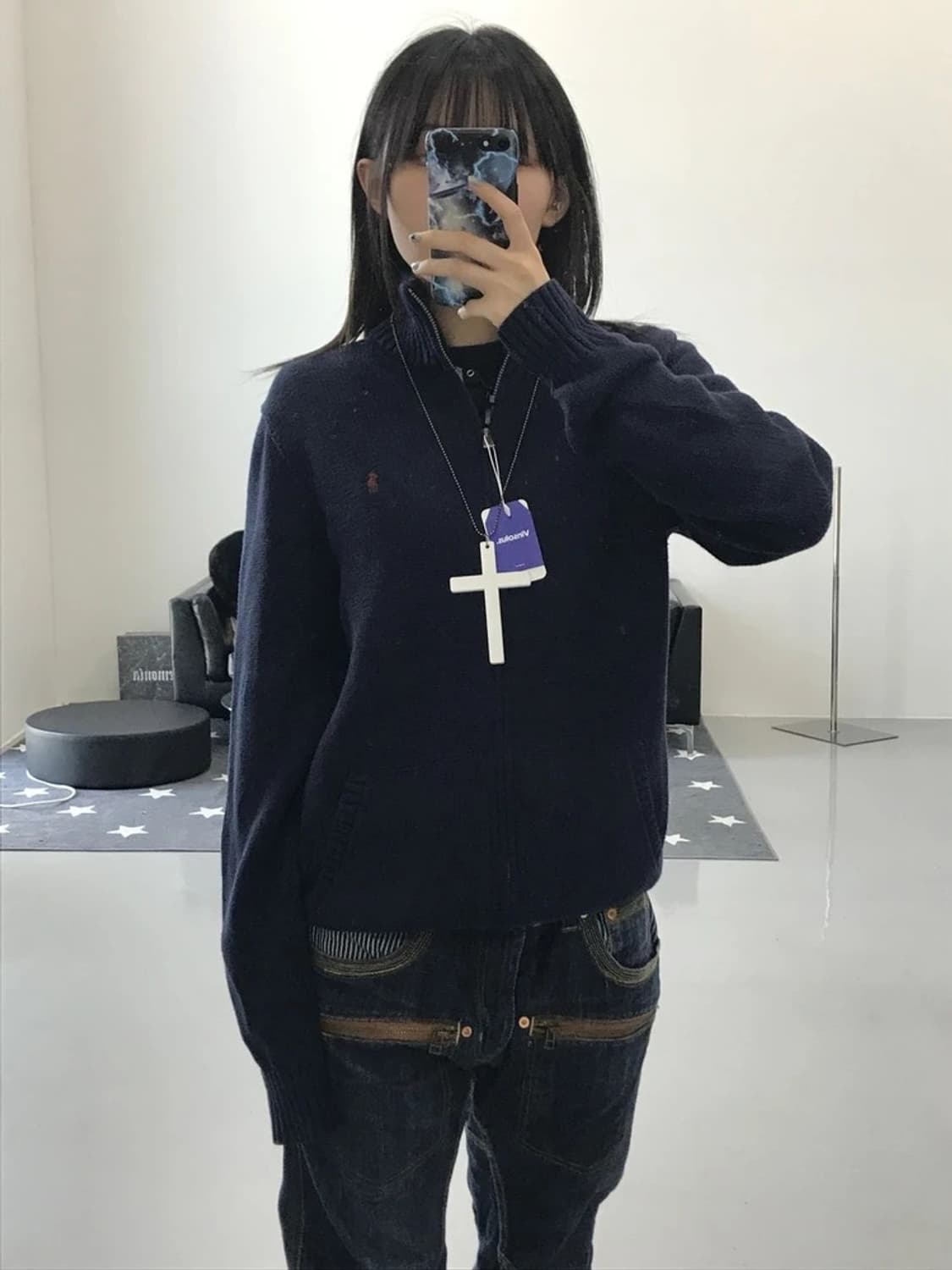 폴로 랄프로렌 네이비 니트 집업 상품이미지2