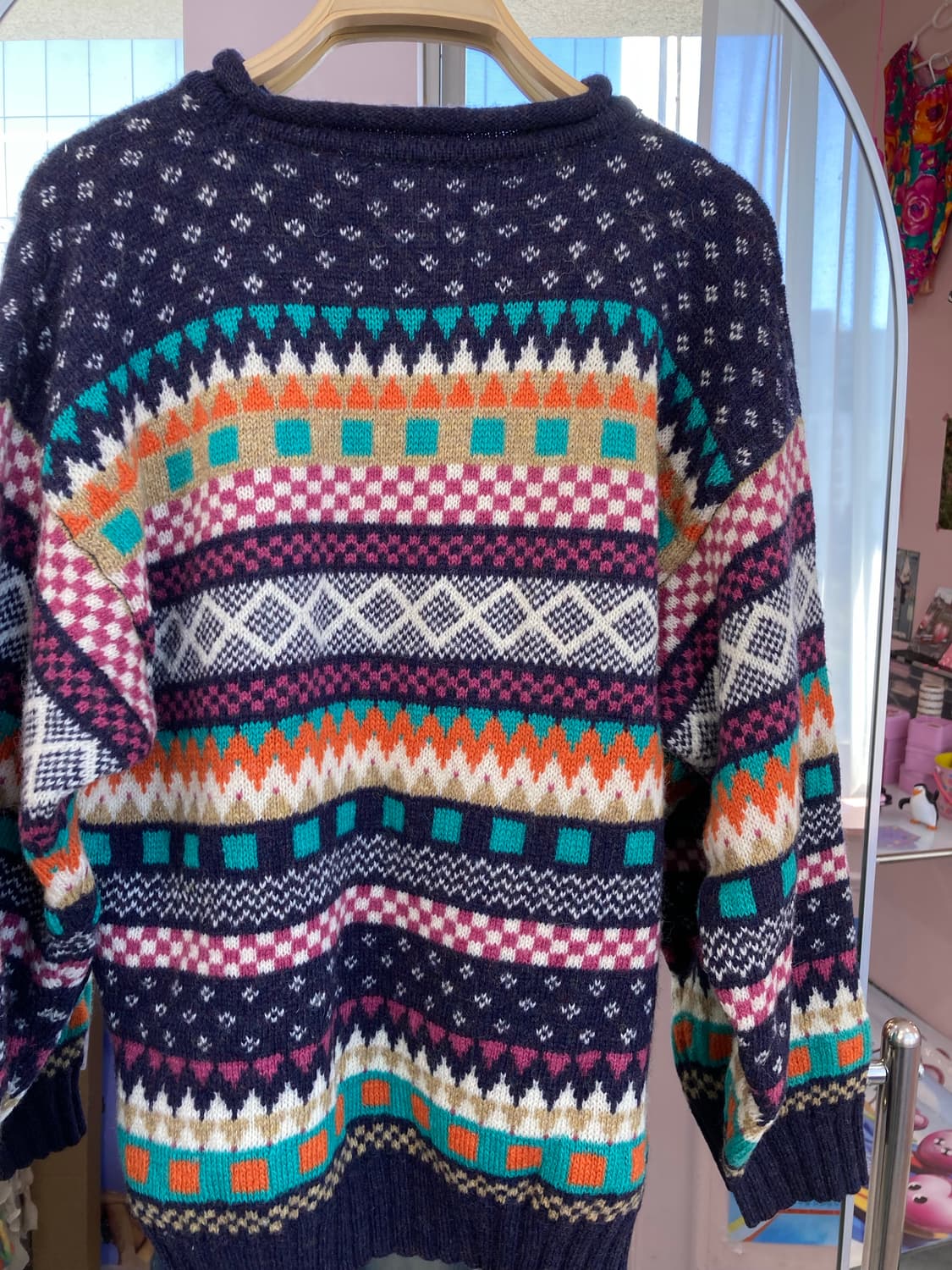 울 100% 빈티지 노르딕 패턴 라운드 니트 상품이미지6