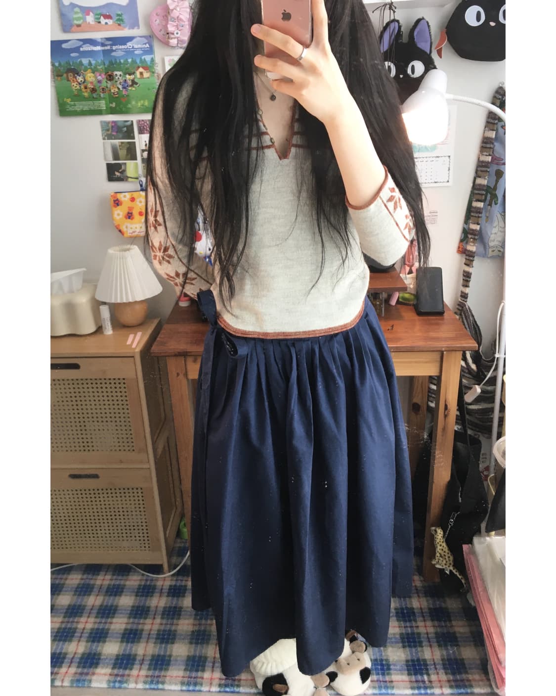 vintage pleated volume long skirt navy 상품이미지4