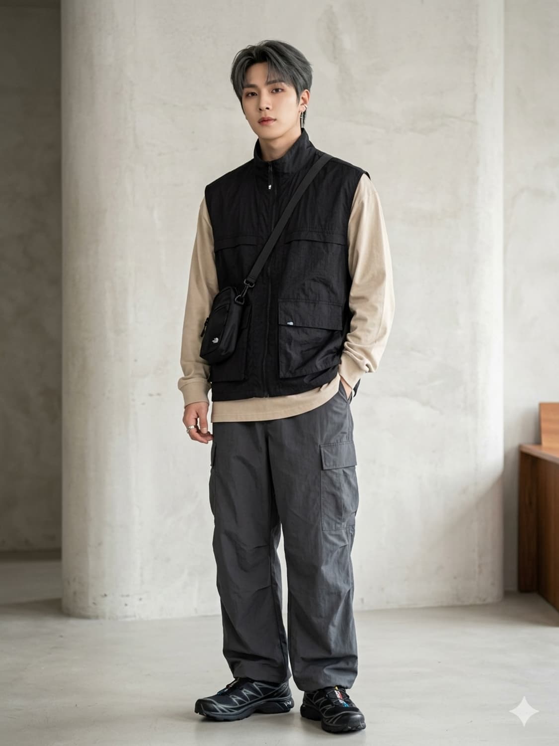 100(L). 노스페이스 블랙 나일론 포켓 베스트 상품이미지1