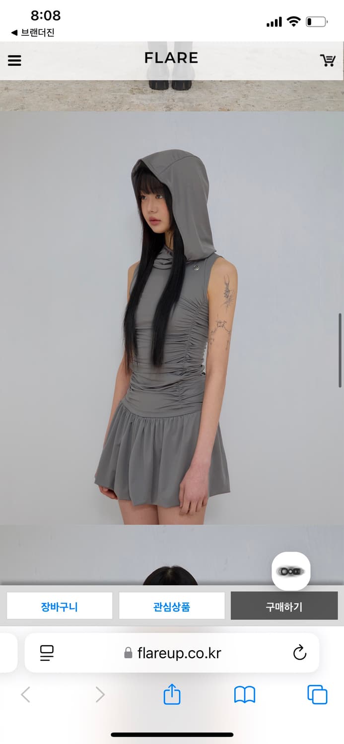 플레어업 후드 하이넥 원피스 그레이 상품이미지1