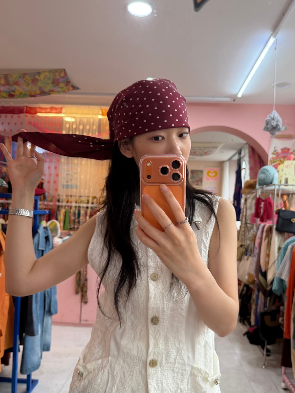 빈티지 버건디 도트 스카프 상품이미지3