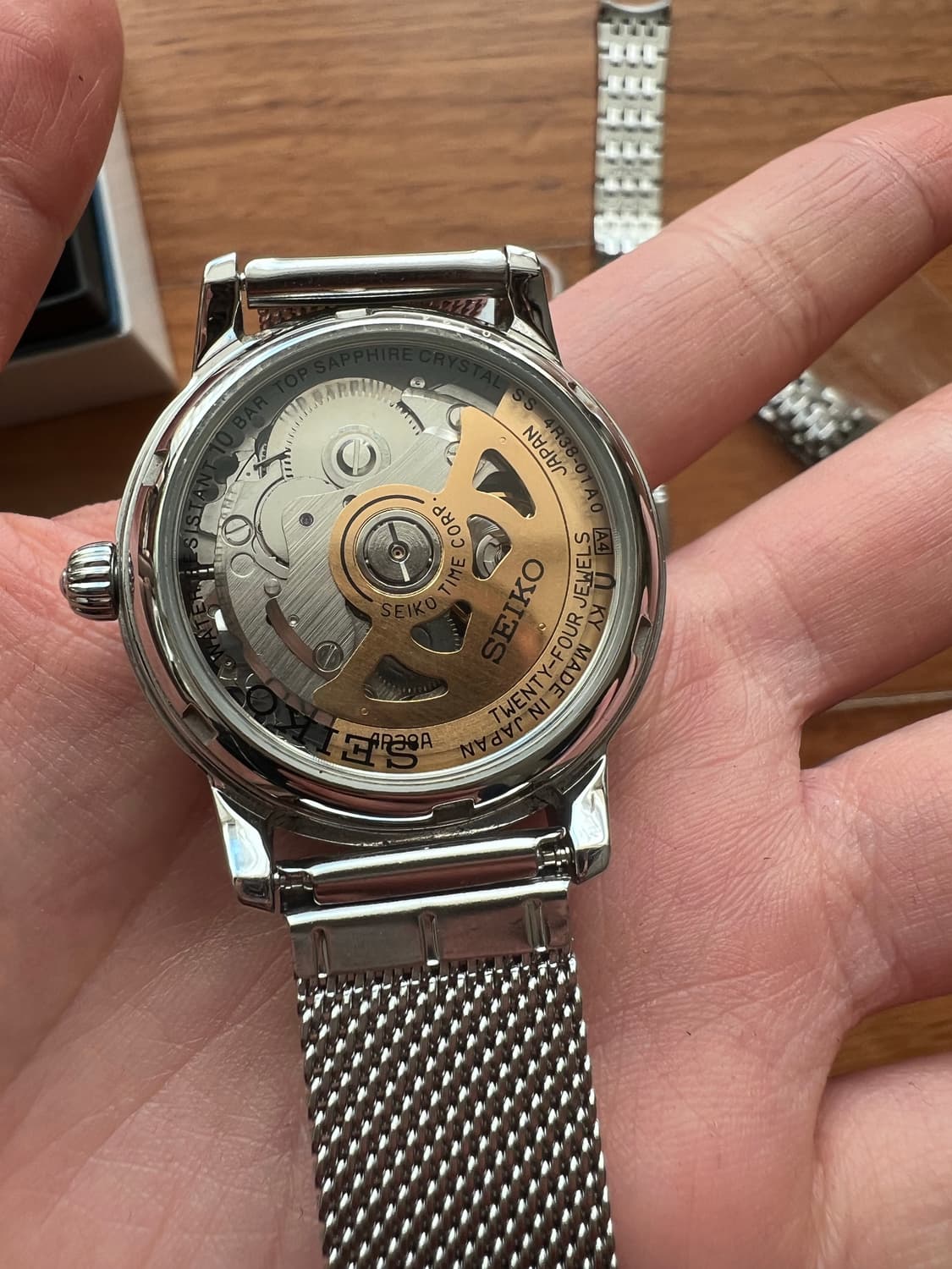 세이코 프레사지 오픈하트 오토매틱 청판 로만인덱스 34mm 남녀공용 상품이미지5