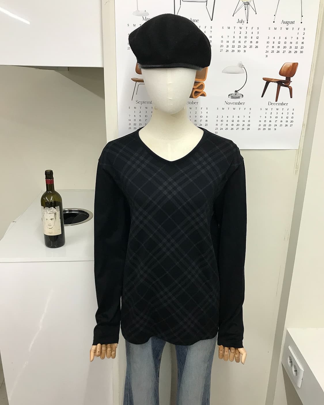 버버리 블랙 사선 체크 긴팔티 상품이미지6