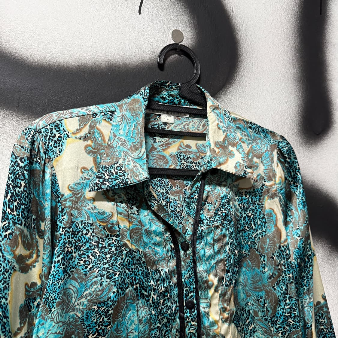 VTG 빈티지 100% 실크 레오파드 패턴 긴팔 셔츠 상품이미지3