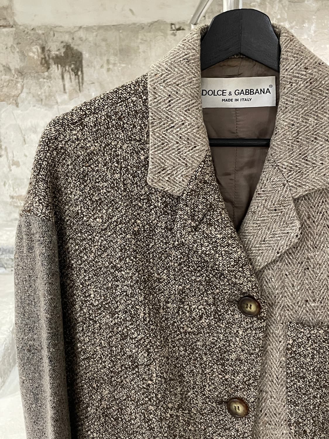 돌체 앤 가바나 패치워크 헤링본 울 숏 코트 상품이미지2