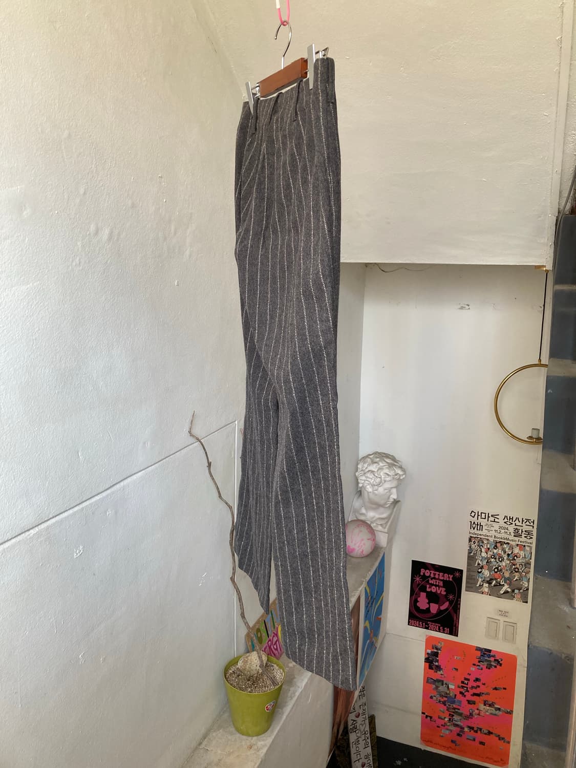 울 100% 스트라이프 와이드 슬랙스 상품이미지6