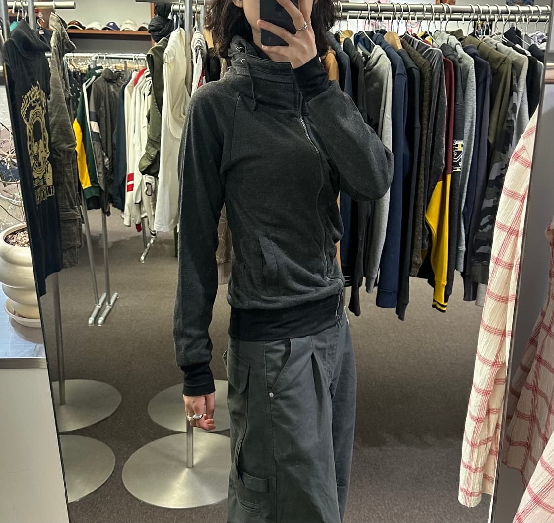M)Japanese vintage 그레이 하이넥 후드집업 상품이미지2