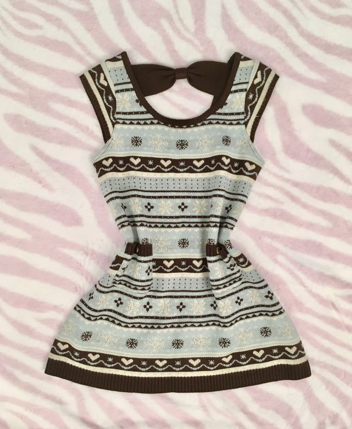 베이비블루 초코 눈꽃 리본 니트 탑 라떼갸루 노르딕 상품이미지2