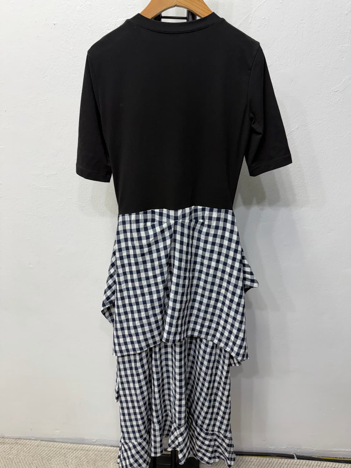 정품) 마쥬 블랙 체크 믹스 원피스 1 상품이미지5