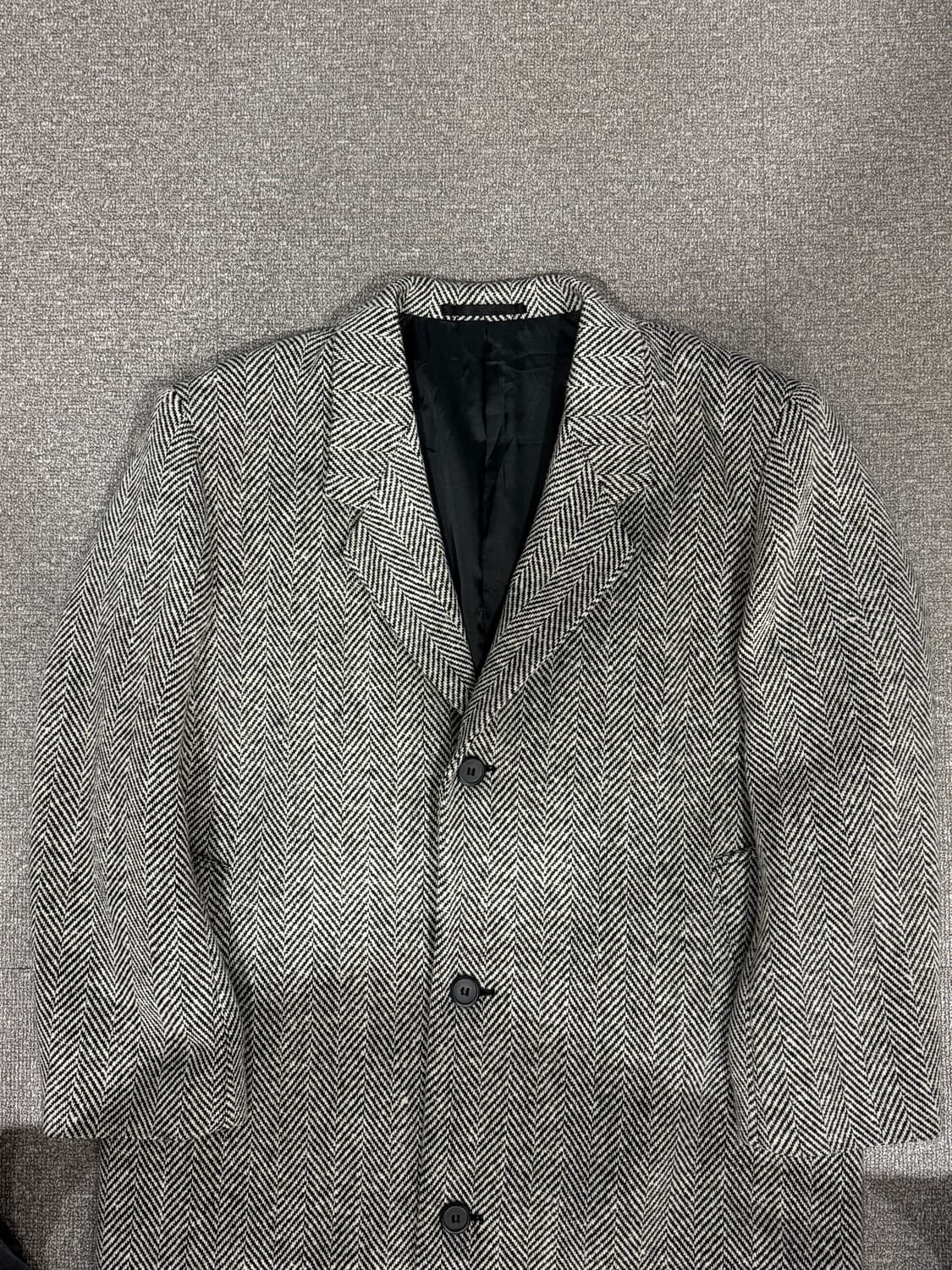 재패니즈 빈티지 헤링본 울 오버패드 롱 코트 L 상품이미지2