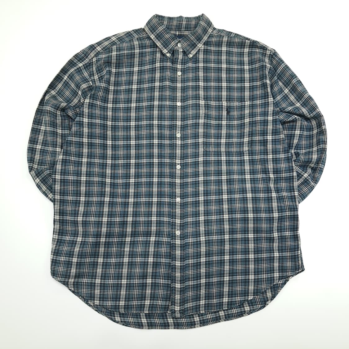 CN876 L 폴로 랄프로렌 빅셔츠 블루그린 타탄체크 플란넬 셔츠 남방 상품이미지1