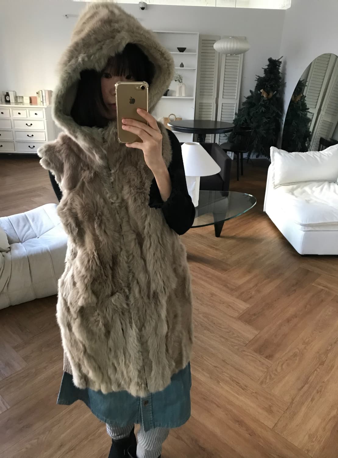 vintage rabbit fur hood vest 상품이미지1