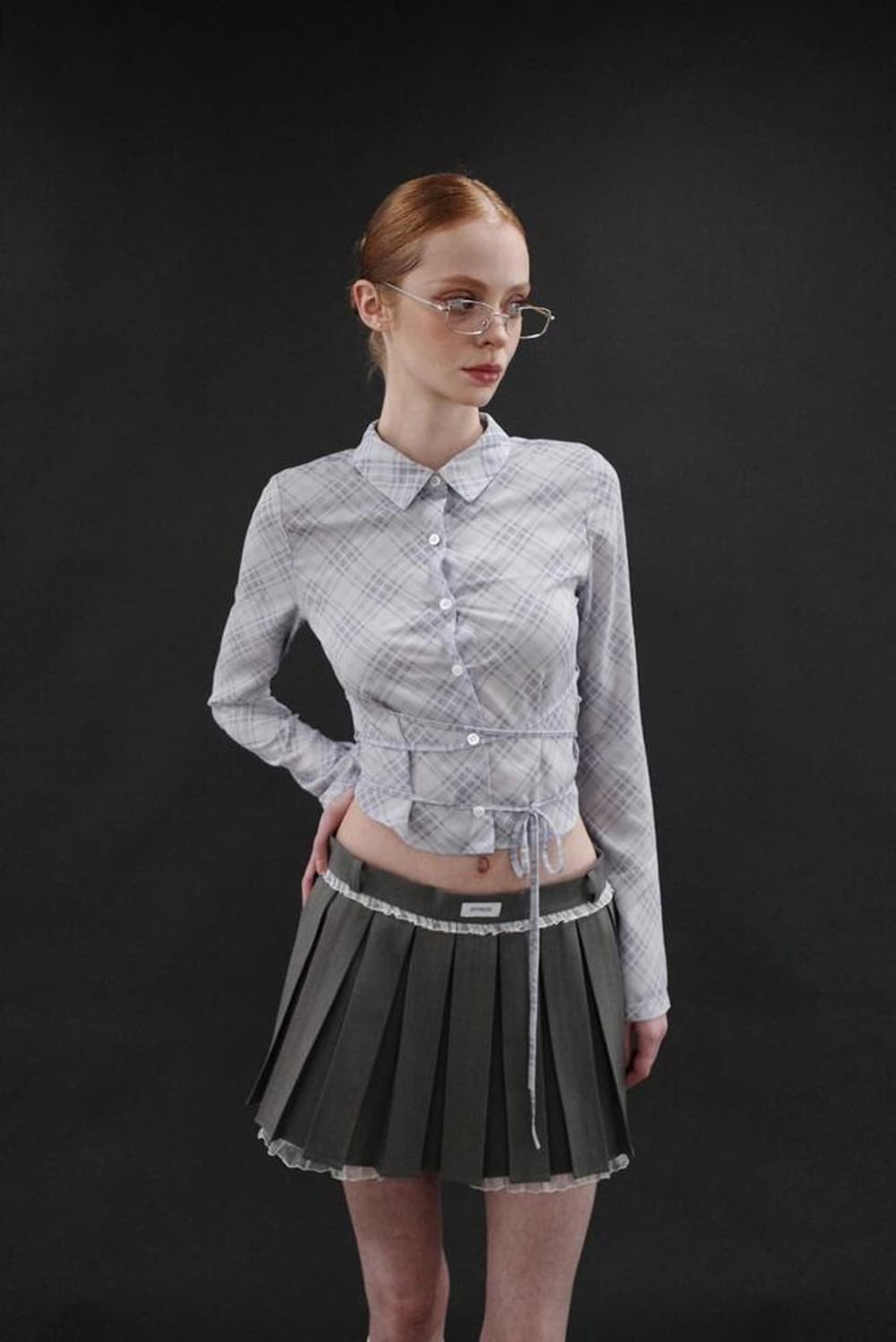 dryrose check string blouse 드라이로즈 체크 셔츠 상품이미지2