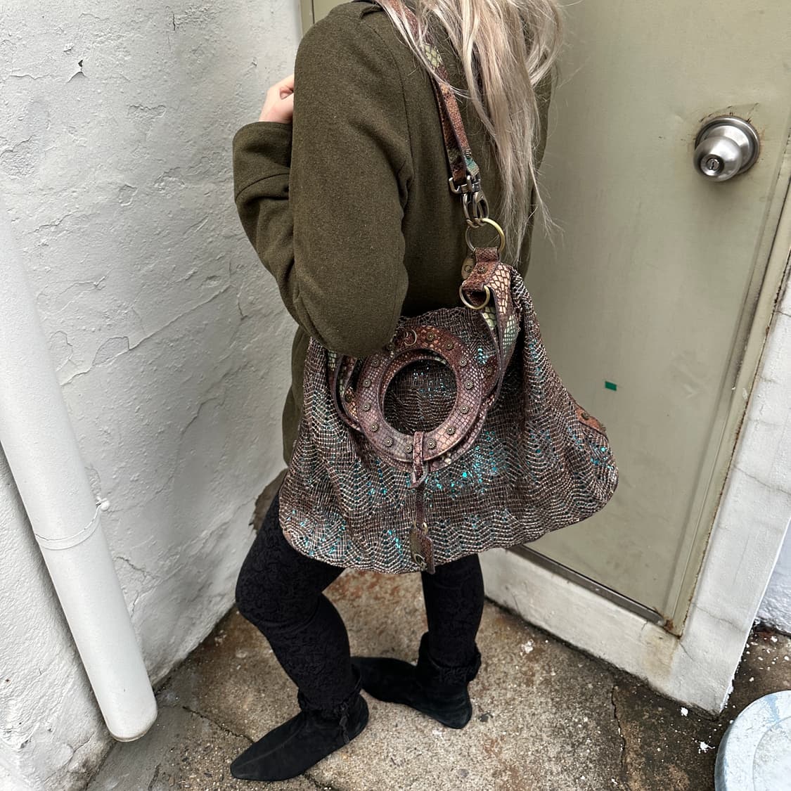 00s 게스 컬렉션 XL 레더 폴드오버 빅백 상품이미지2