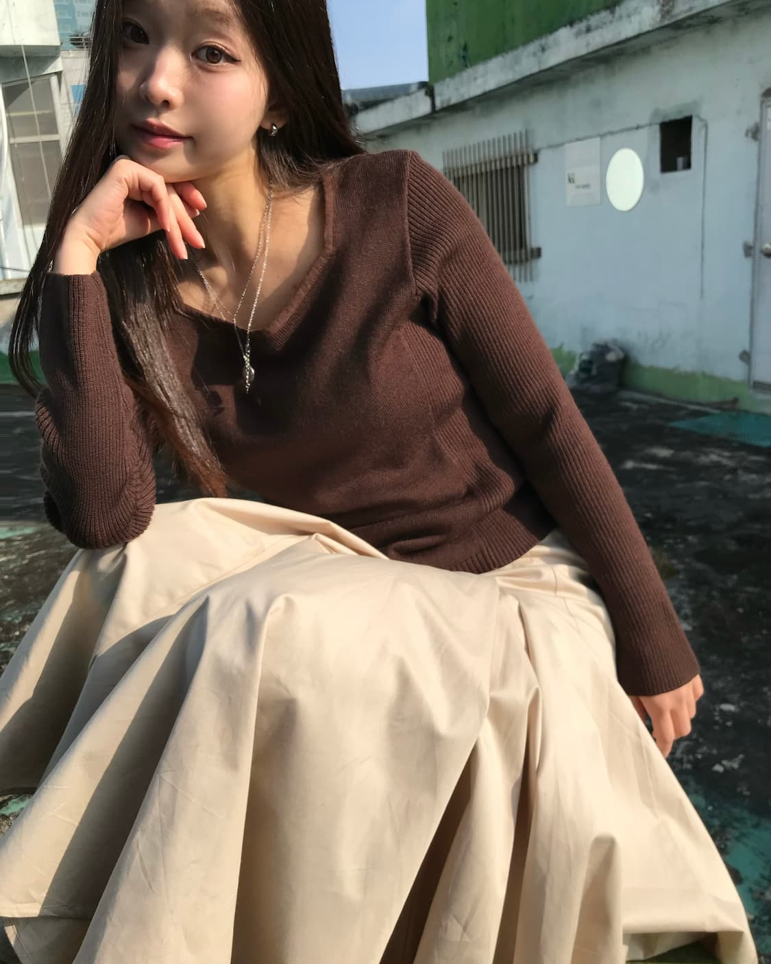 반틈 아이보리 스커트  상품이미지3